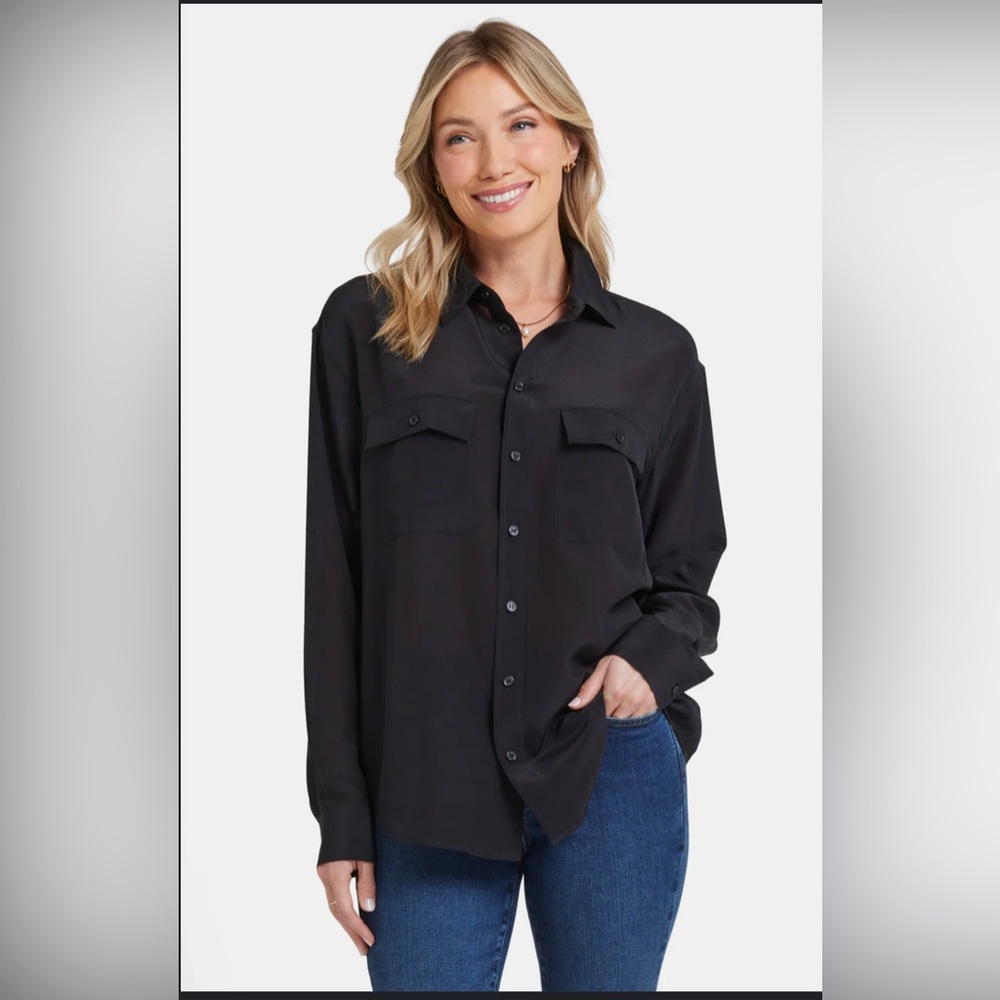 Lauren Ralph Lauren Mulberry Silk Black Semi Sheer Flowy Button Down Shirt Sz 16